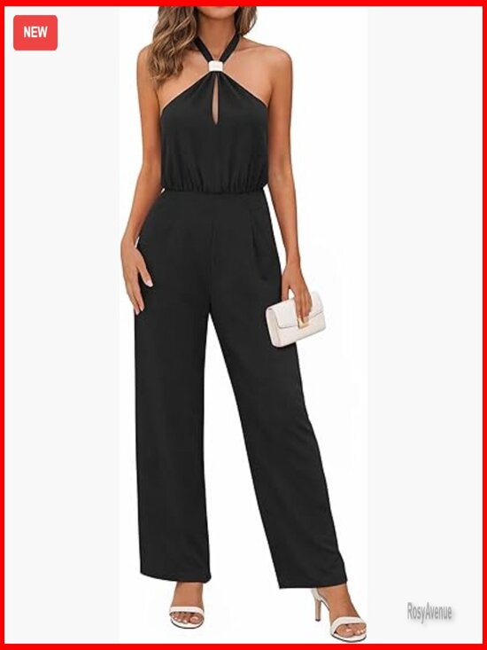 Pants - Sleeveless Halter Backless Wide Leg Jumpsuit Romper Dressy One Piece